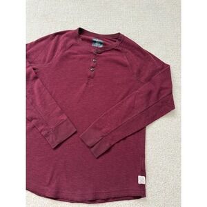 American Eagle Heritage Henley Size M Burgundy Red Slub Knit Long Sleeve Shirt